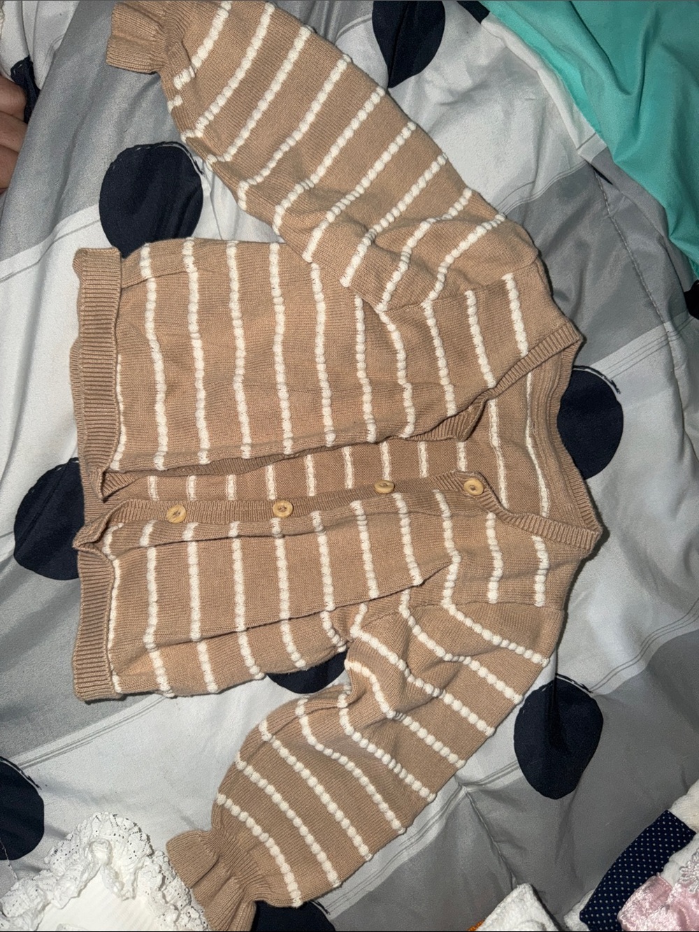 Kids Beige Striped Button-Up Cardigan
